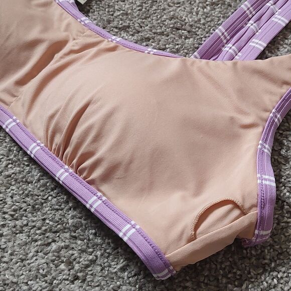 Women's New With Tags Size Small Madewell Ribbed‎ Pullover Striped Bikini Top - Picture 9 of 13